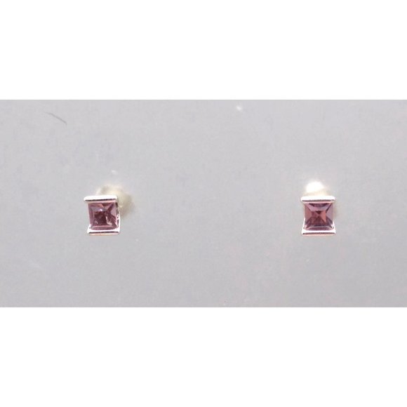 Vintage Pastel Square Cut Crystal Stud Earrings with Silver Tone Oval and Bead - Picture 6 of 7
